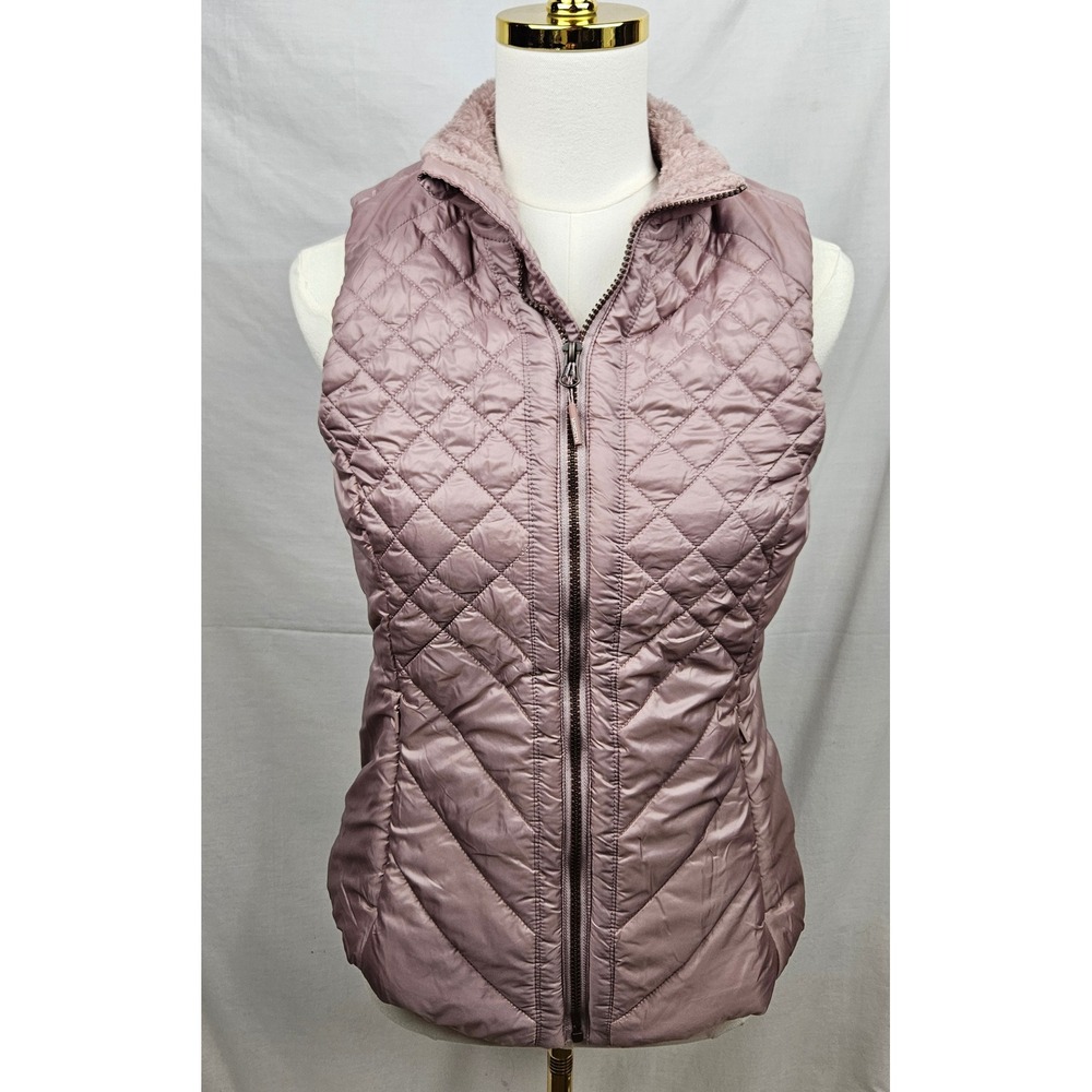 Mondetta Womens Quilted Puffer Vest Dusty Rose Mauve Sherpa Collar‎ Small